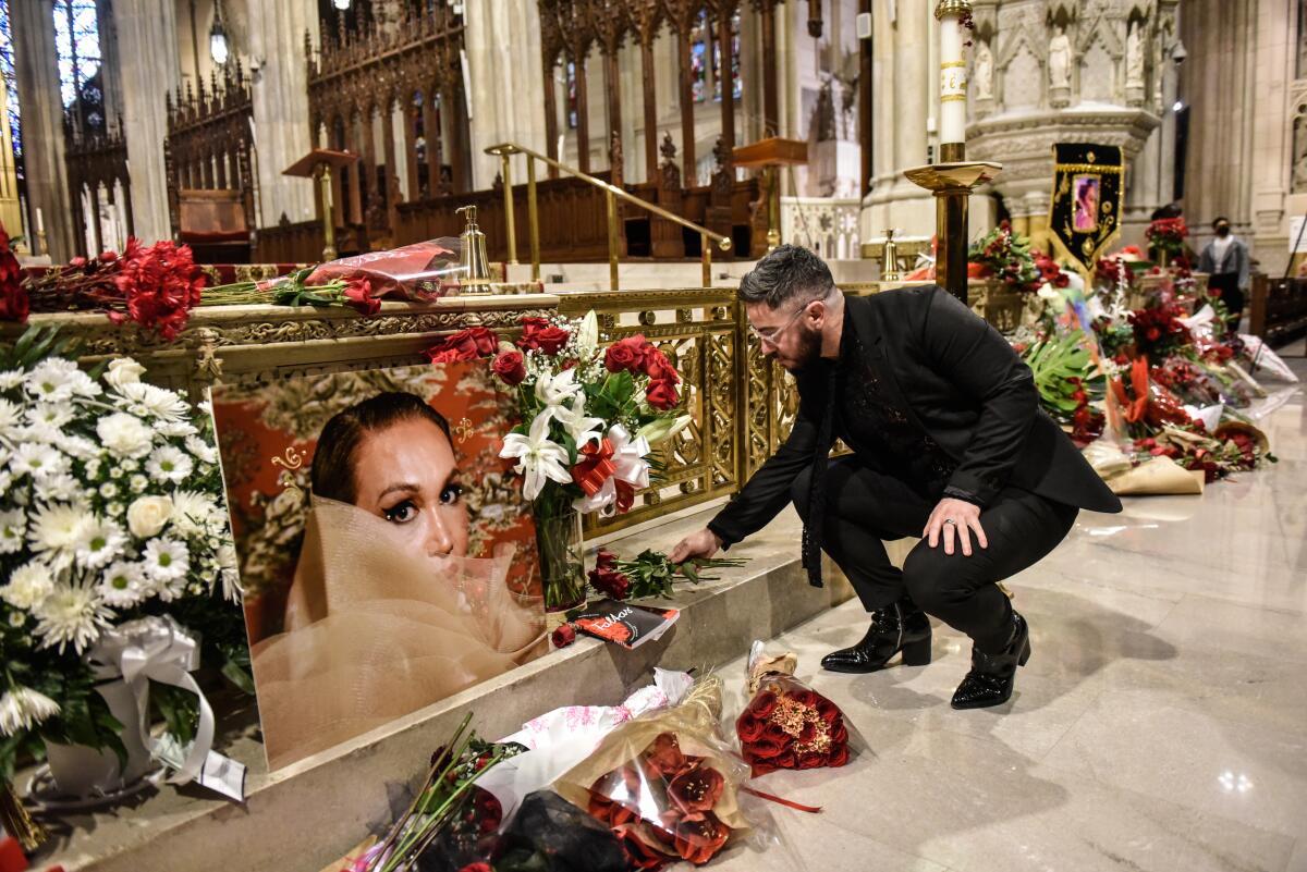 A person attends the funeral of transgender community activist Cecilia Gentili at St. Patrick's Cathedral.