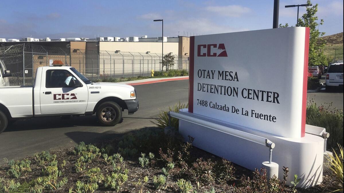 In this June 9, 2017, file photo, a vehicle drives into the Otay Mesa detention center in San Diego.