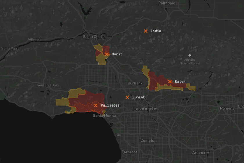 A map of the ongoing wildfires in California.