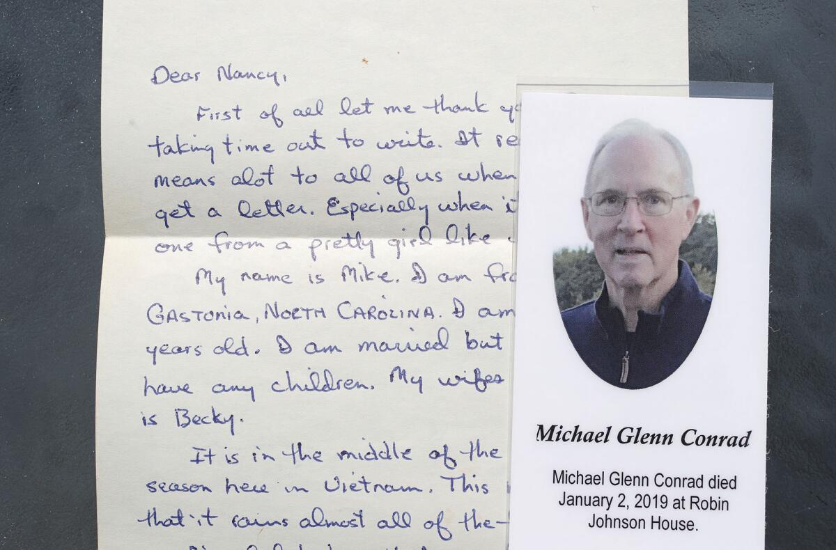 The response letter sent to Nancy Mikaelian Madey from Vietnam soldier Michael Conrad.
