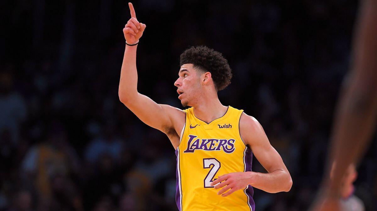 Lakers guard Lonzo Ball is nursing a sprained ankle suffered against the Denver Nuggets on Monday night..