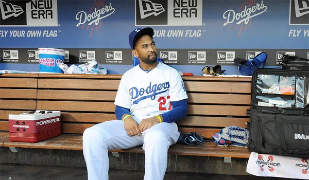 Dodgers outfielder Matt Kemp was scratched from the lineup Saturday night for precautionary reasons because of soreness in his left ankle.
