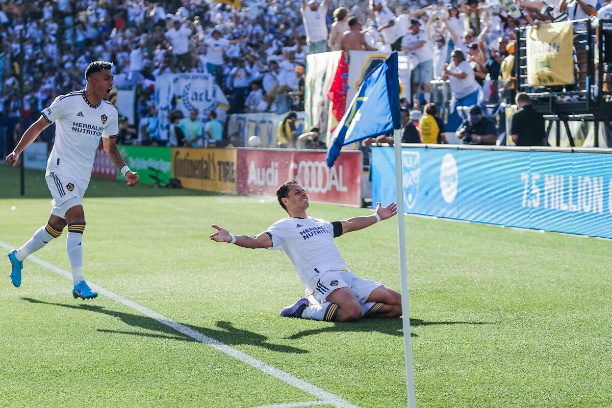 Javier “Chicharito” Hernández celebrates a goal against LAFC.