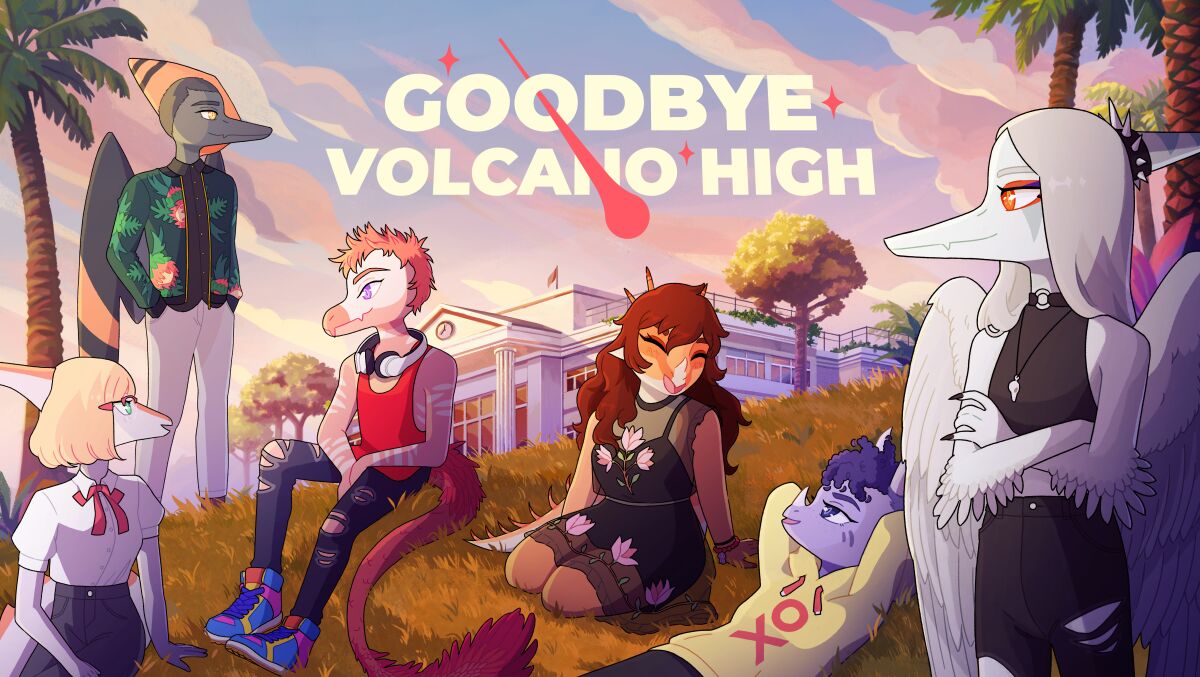"Goodbye Volcano High" reflects hip fashion and contemporary topics in a fictitious dinosaur world.