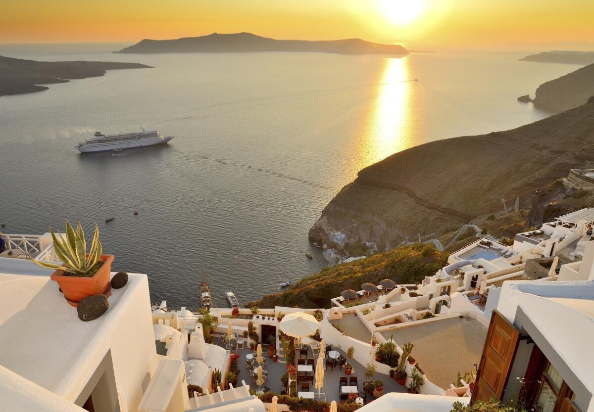 A sunset on the Greek island of Santorini.