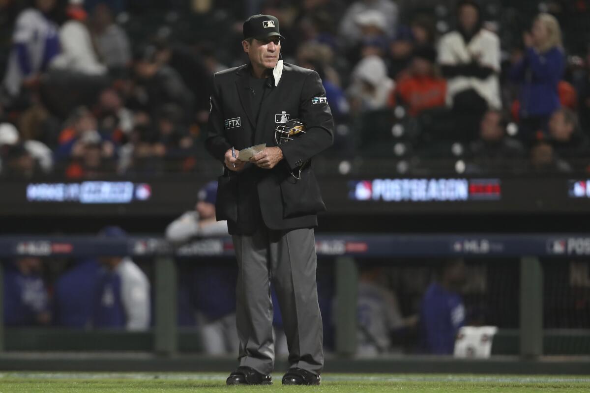 Home-plate umpire Angel Hernandez during Game 2 on Saturday.