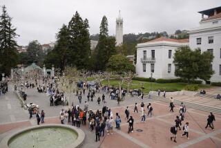 FILE - Students make their way through Sproul Plaza on the University of California, Berkeley, campus Tuesday, March 29, 2022, in Berkeley, Calif. Leaders of the University of California, Berkeley, denounced a protest incited Monday, Feb. 26, 2024, against an event organized by Jewish students that forced police to evacuate attendees and a speaker from Israel for their safety. (AP Photo/Eric Risberg, File)