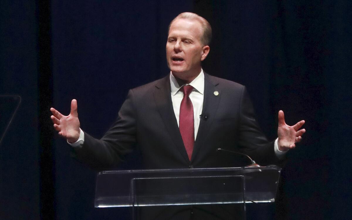 Then-Mayor Kevin Faulconer giving speech in 2020.