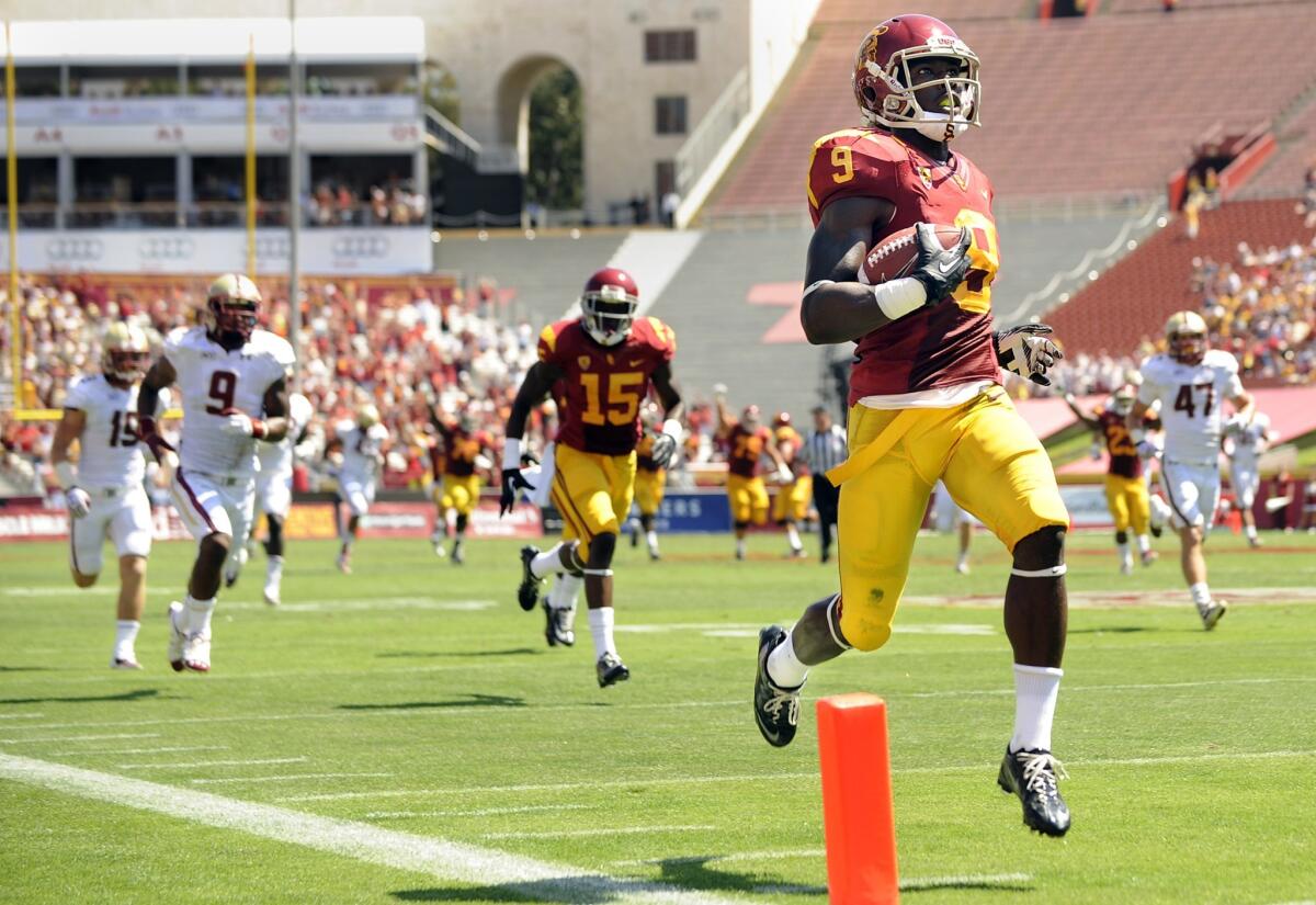 USC wide receiver Marqise Lee trots into the end zone after scoring on an 80-yard touchdown reception in the second quarter of Saturday's 35-7 win over Boston College.