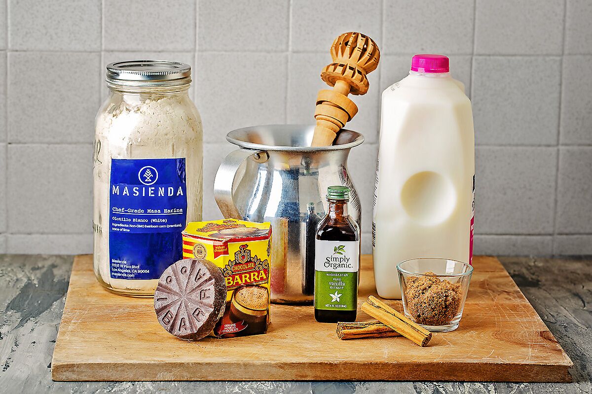 Ingredients to make the Mexican drink, champurrado.
