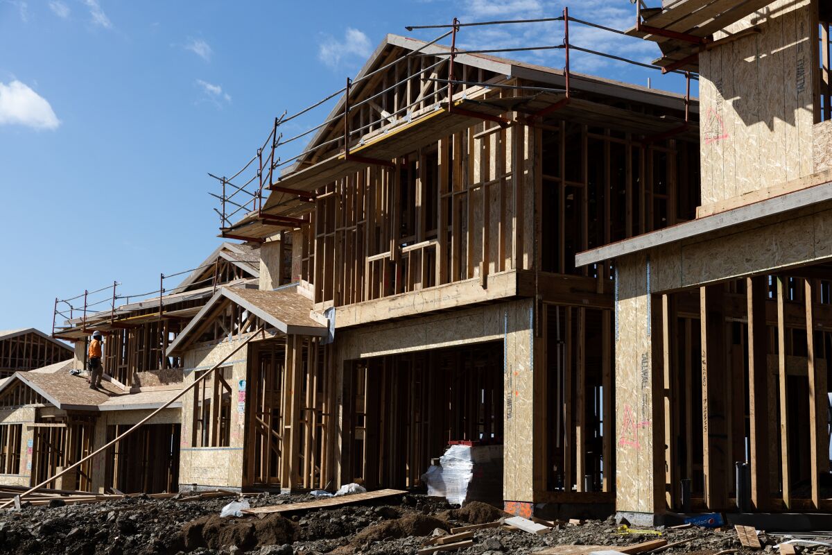 Single-family homes under construction in San Marcos.