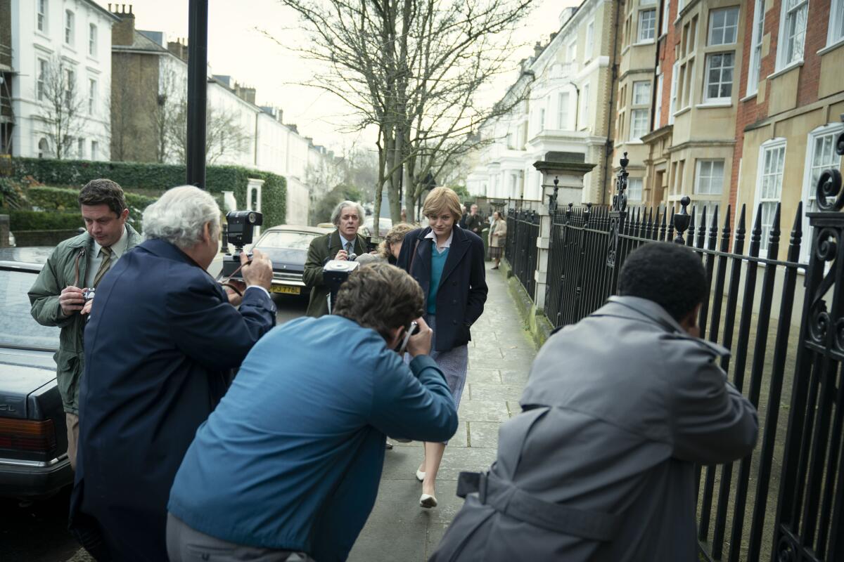 Princess Diana is pursued by the press in a scene from Season 4 of "The Crown."