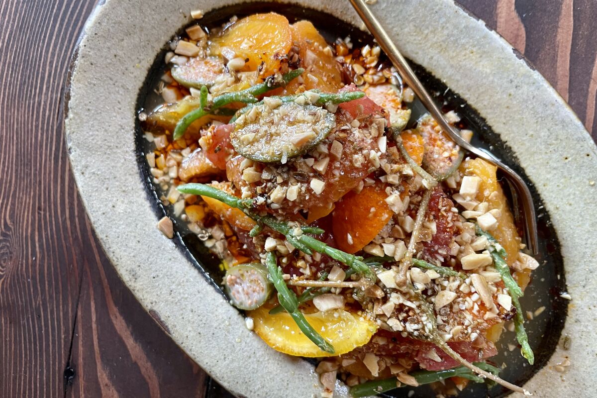 overhead view of a citrus salad
