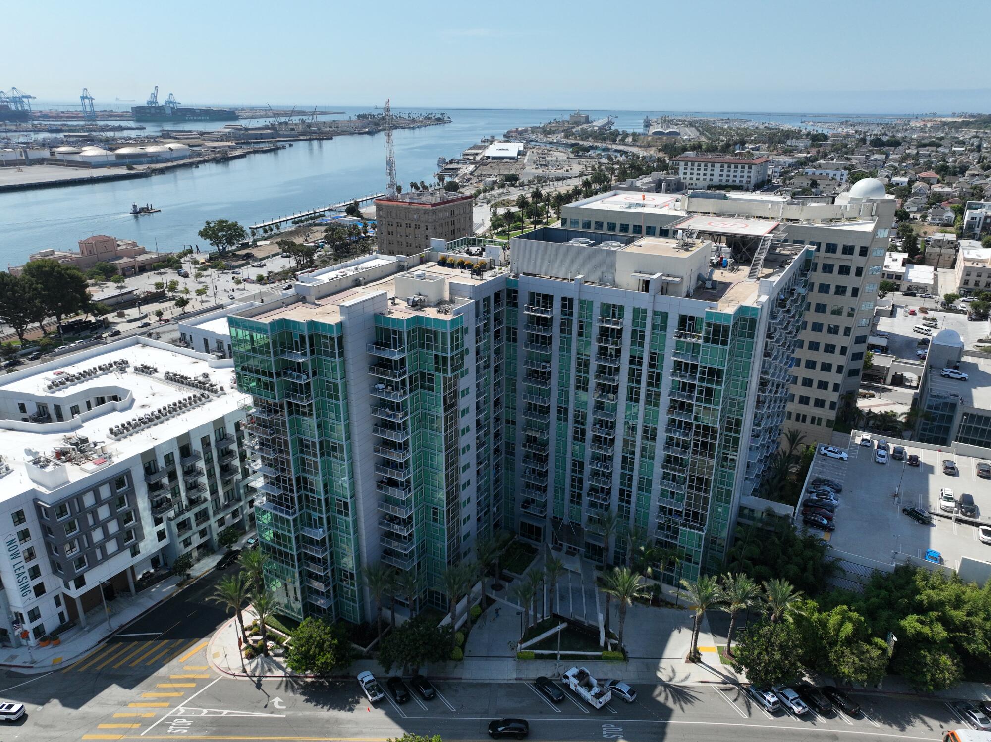 High-rise residential towers on a waterfront.