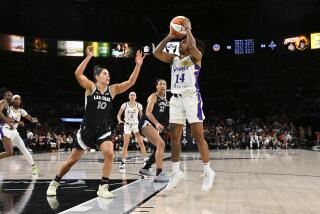 LAS VEGAS, NV - AUGUST 18: Crystal Dangerfield #14 of the Los Angeles Sparks shoots the ball during the game against the Las Vegas Aces on August 18, 2024 at Michelob ULTRA Arena in Las Vegas, Nevada. NOTE TO USER: User expressly acknowledges and agrees that, by downloading and or using this photograph, User is consenting to the terms and conditions of the Getty Images License Agreement. Mandatory Copyright Notice: Copyright 2024 NBAE (Photo by David Becker/NBAE via Getty Images)