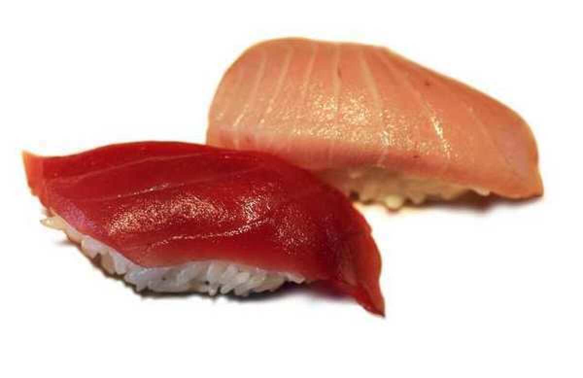 Blue fin tuna and toro from Sushi Yotsuya in Tarzana. Sushi is now more expensive on average in New York City than in Los Angeles.