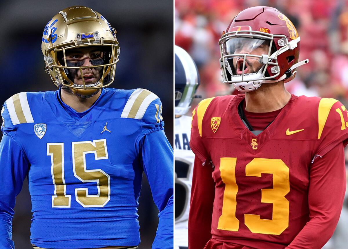 UCLA's Laiatu Latu (left) and USC's Caleb Williams should be selected in the first round of the NFL draft Thursday.