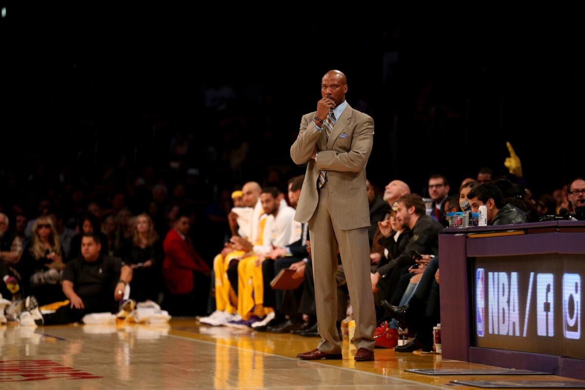 Lakers Coach Byron Scott looks on during a game against the San Antonio Spurs on Nov. 14. The Lakers lost to the Spurs, 93-80.