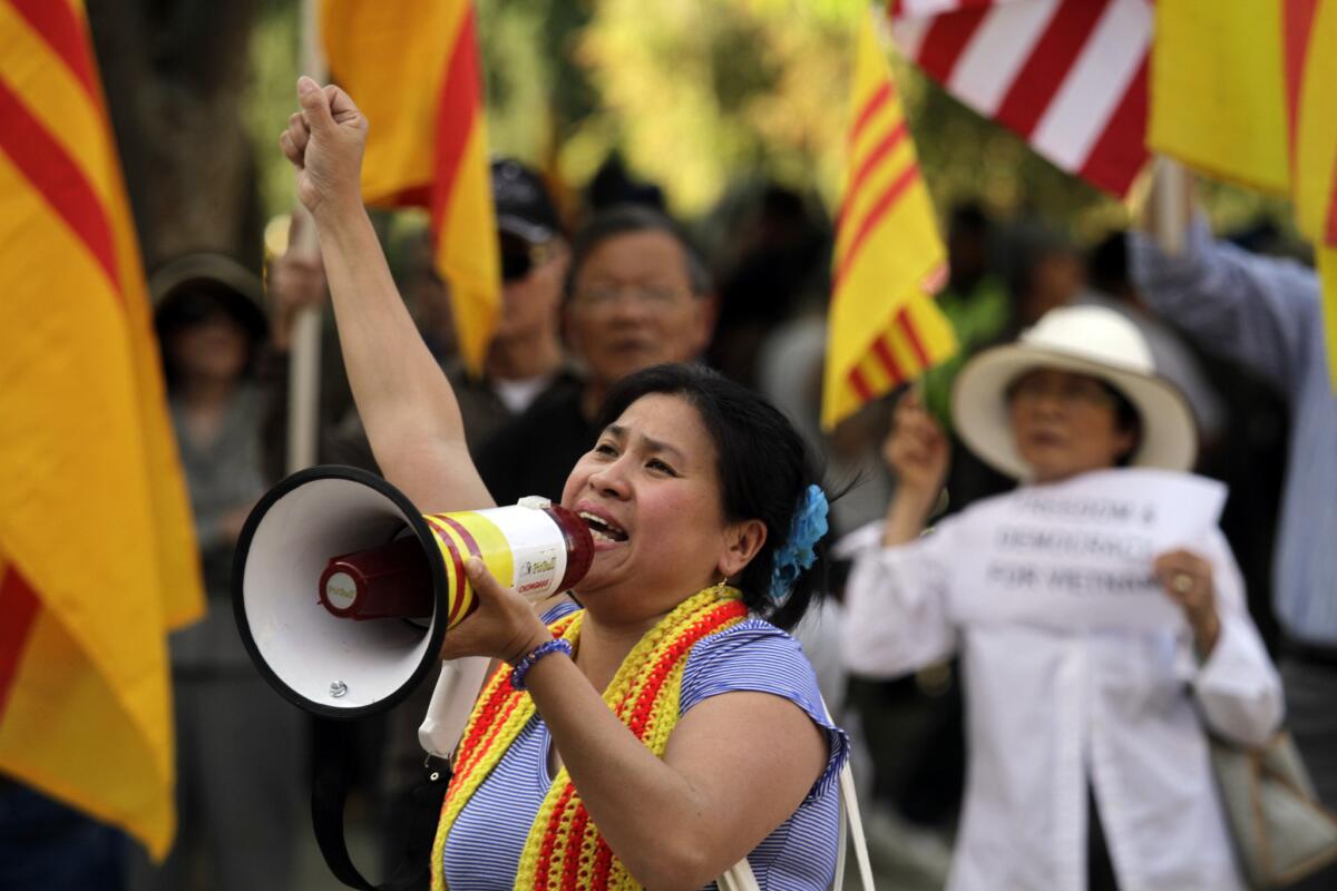 Dung Nguyen was among hundreds of Vietnamese Americans who protested the city of Irvine's proposed relationship with a city in Vietnam.