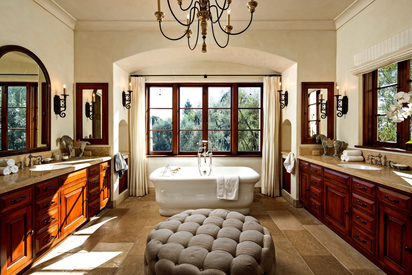 Designed by Marc Appleton, the 7,535-square-foot villa in the Riviera boasts a 30-foot foyer, 3,000-bottle wine cellar and leafy outdoor spaces.