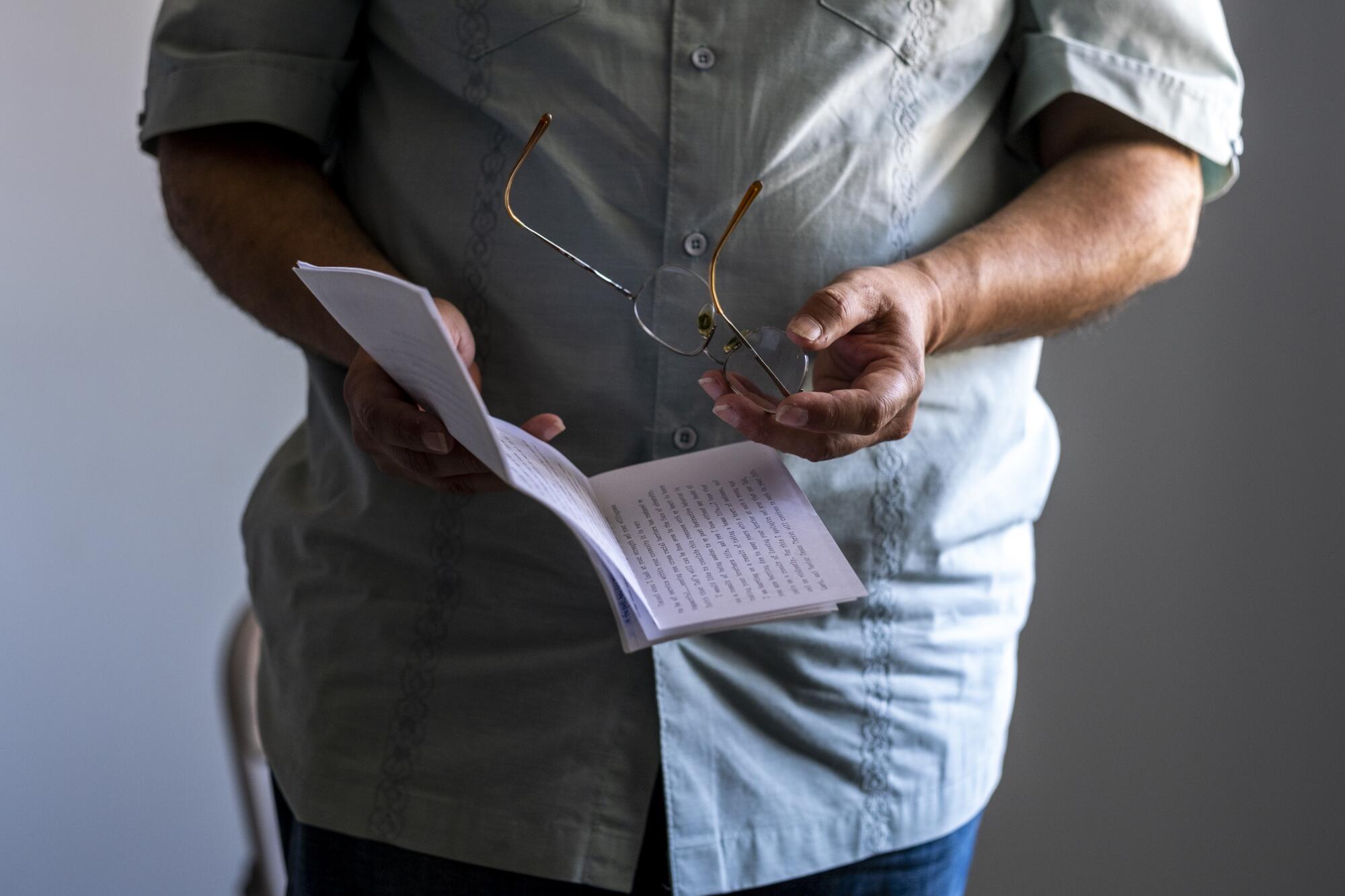 Trino Jimenez, at his home in Whittier, holds the letter he sent to Melvin Carroll.