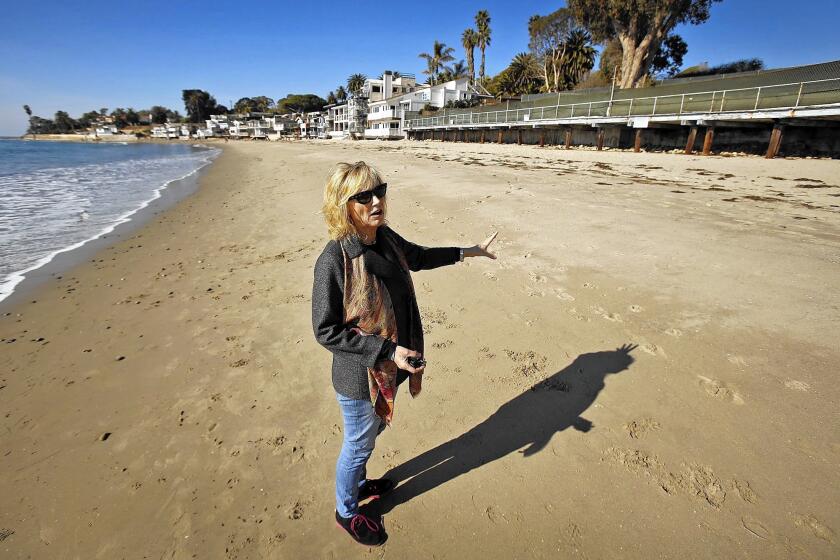 Emily Roos, president of the Montecito Homeowners Assn. at the site of the former Miramar Hotel.