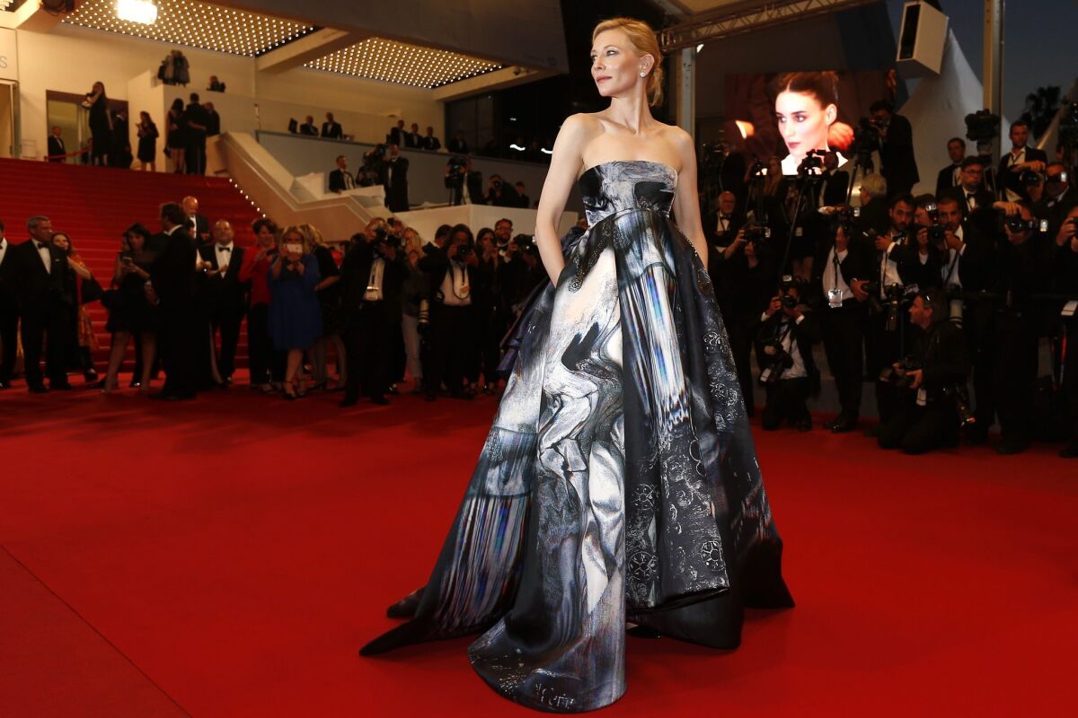 Australian actress Cate Blanchett leaves the screening of "Carol" during the Cannes Film Festival.