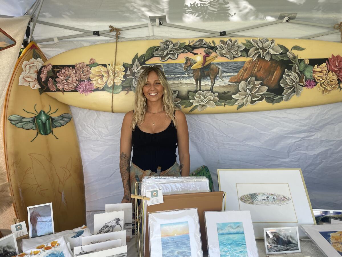 Nicole Miller turns surfboards into art. She was one of the artists at the 2023 LeucadiART Walk.