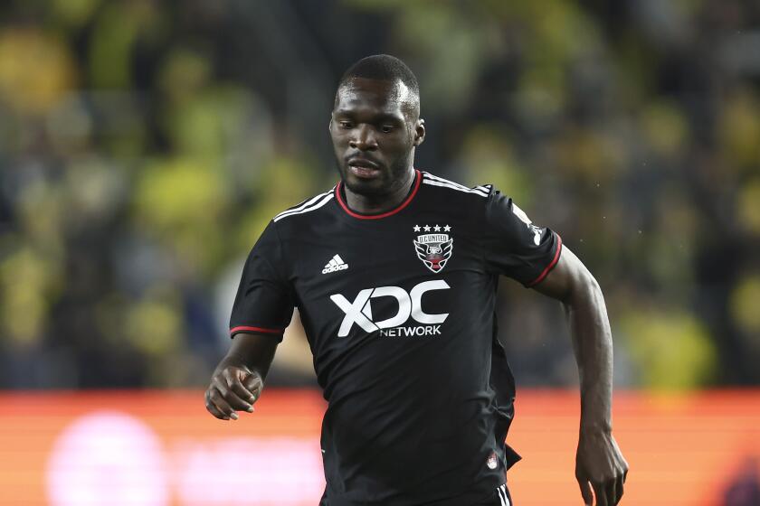 D.C. United's Christian Benteke controls the ball against Columbus on March 4, 2023.