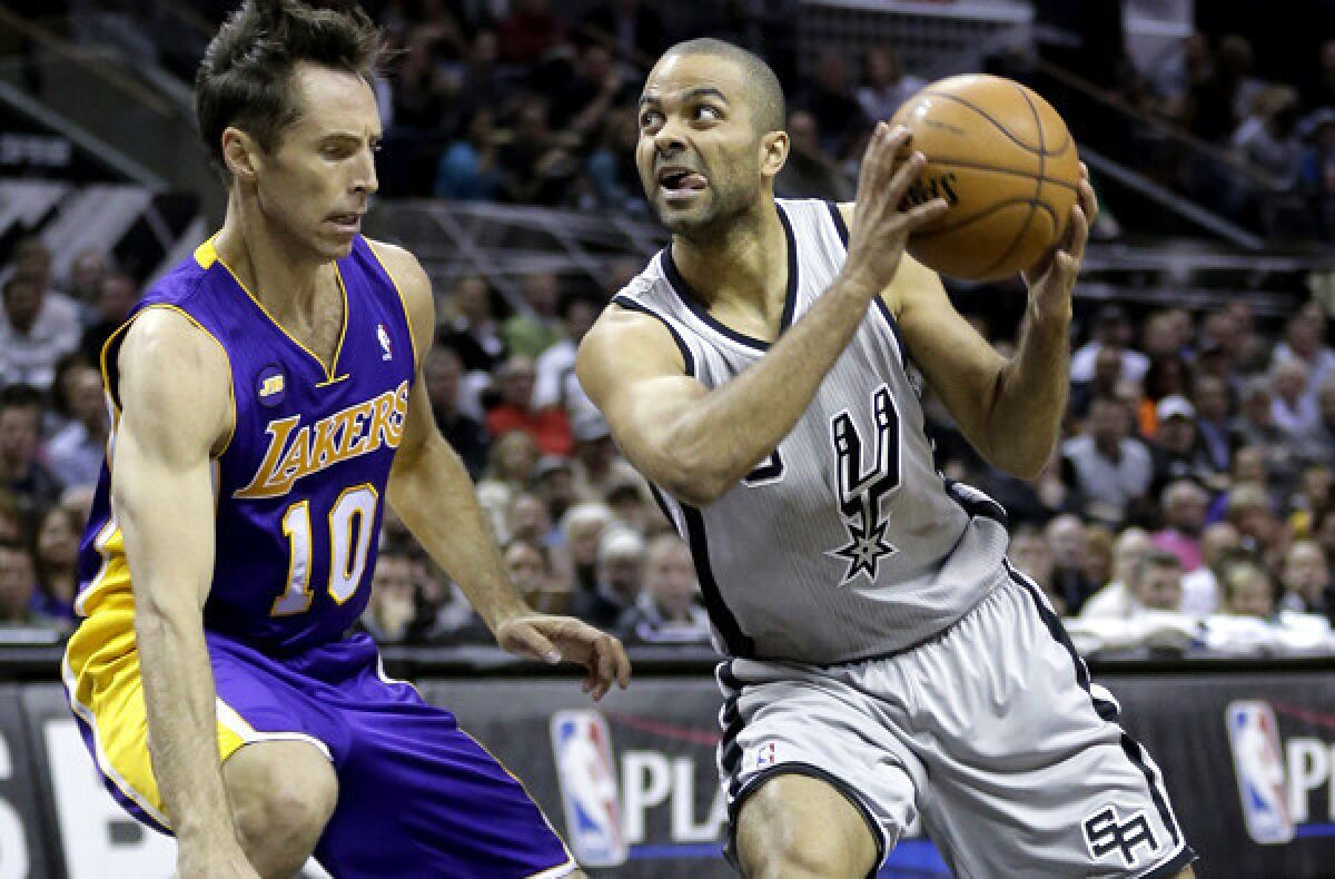 Spurs point guard Tony Parker showed no signs during Game 2 of the sore ankle that slowed him at the end of the regular season, while Lakers point guard Steve Nash and his backcourt teammates are nursing more injuries.