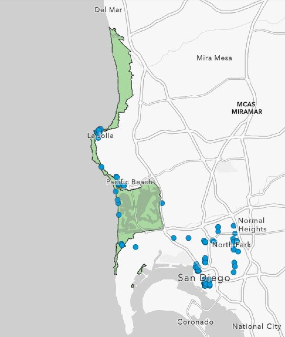 The "beach impact area" is shown in green.