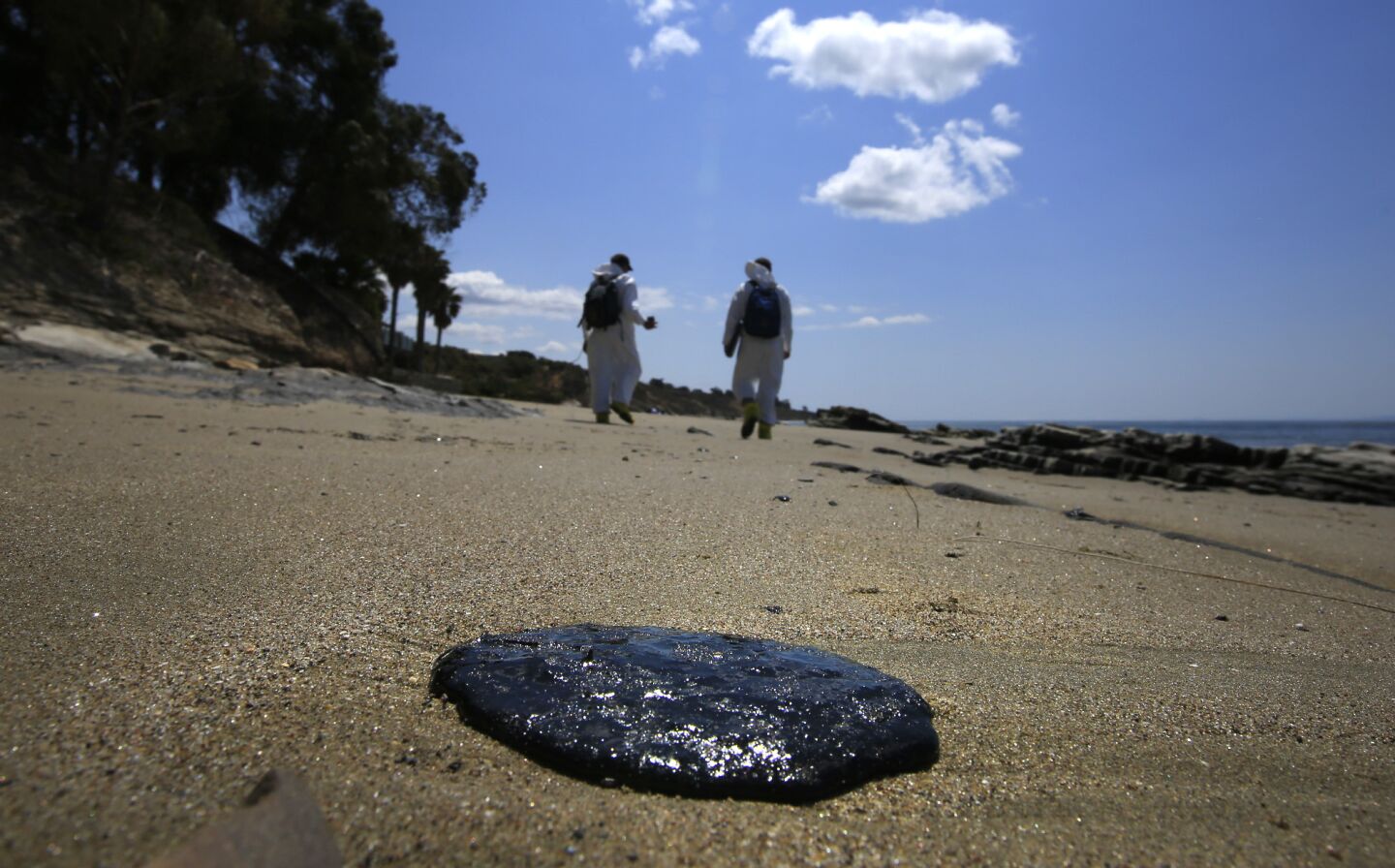 A large glob of oil on the beach at Arroyo Quemado in the aftermath of the oil spill on the Gaviota coast.