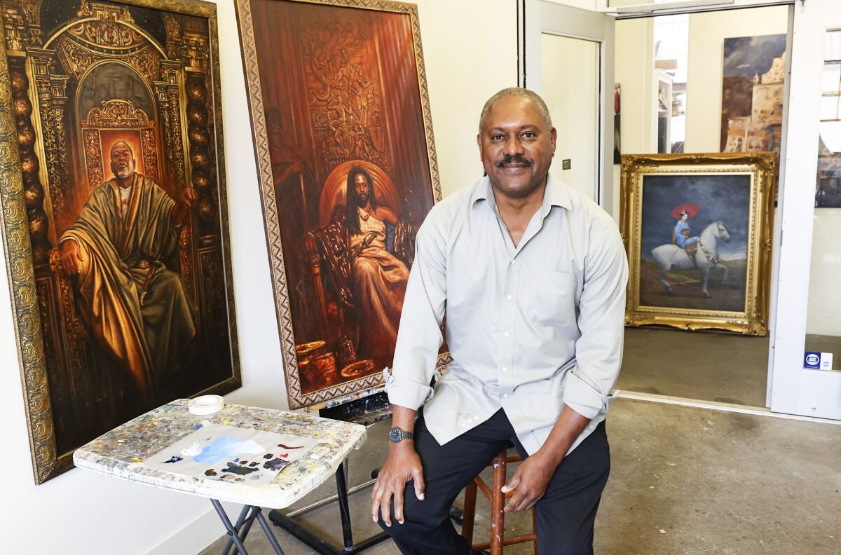 Artist Andrea Rushing in his Liberty Station studio