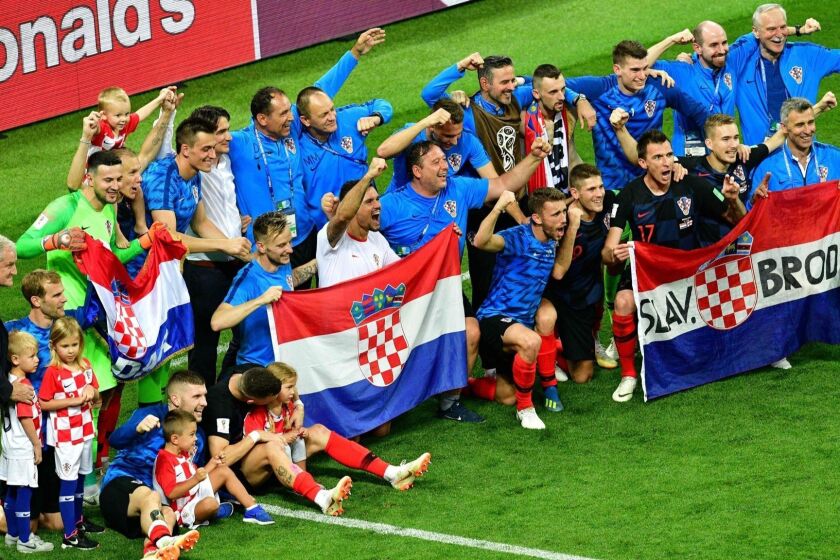 Croatia's players celebrate after winning the Russia 2018 World Cup semi-final football match between Croatia and England at the Luzhniki Stadium in Moscow on July 11, 2018. / AFP PHOTO / Mladen ANTONOV / RESTRICTED TO EDITORIAL USE - NO MOBILE PUSH ALERTS/DOWNLOADS MLADEN ANTONOV/AFP/Getty Images ** OUTS - ELSENT, FPG, CM - OUTS * NM, PH, VA if sourced by CT, LA or MoD **