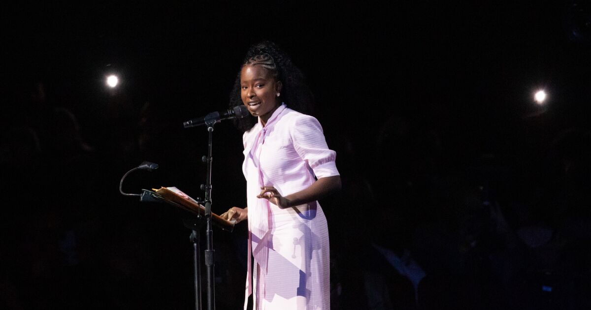 L.A. poet Amanda Gorman performs at Karen Bass' inauguration