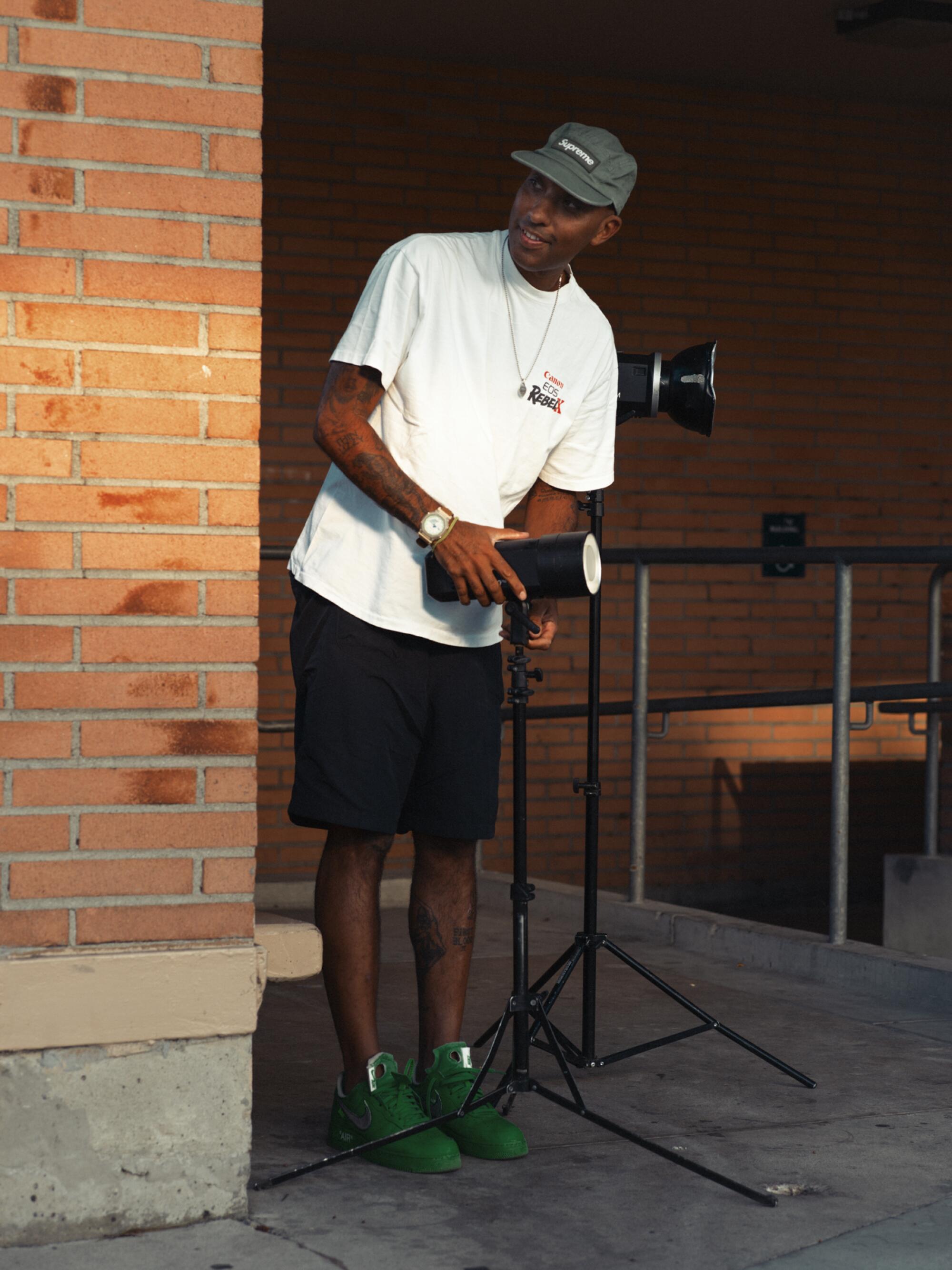 Photo of Atiba Jefferson setting up at the iconic 16-stair at Hollywood High.