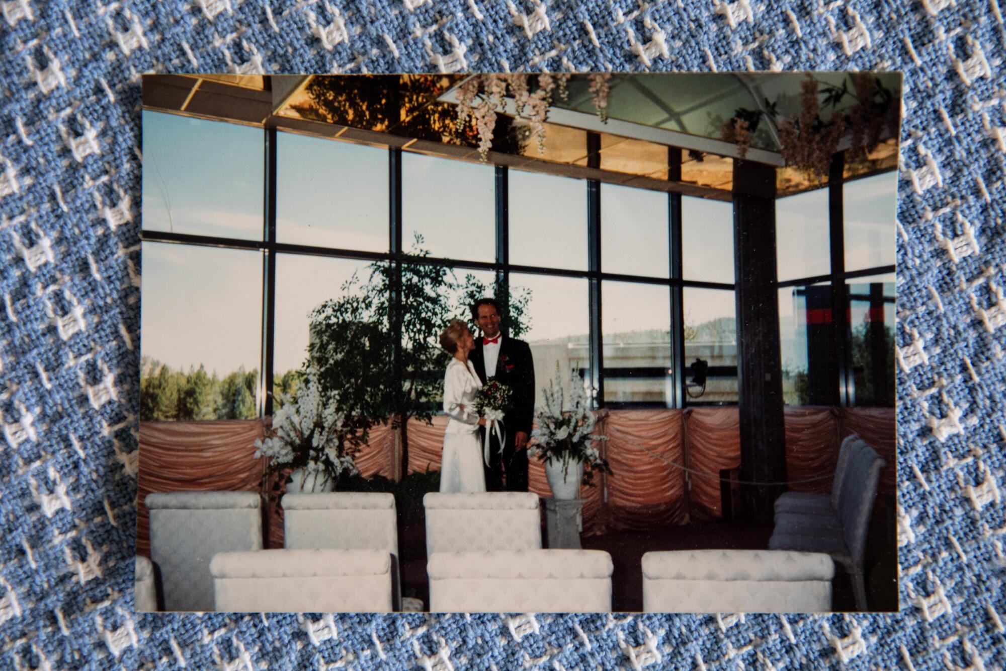 Rebecca and Kevin Brown during their civil wedding at Lake Tahoe on Aug. 21, 1993.