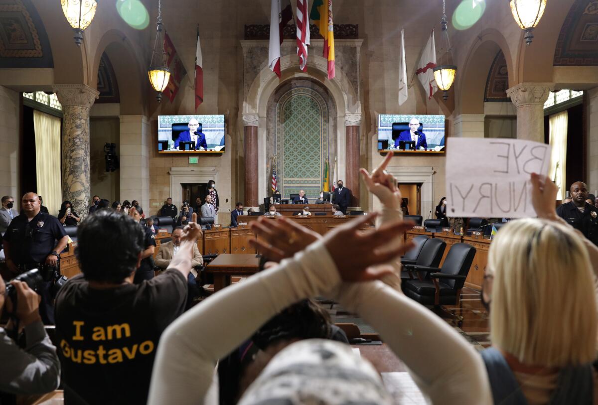 Protesters in L.A. City Hall