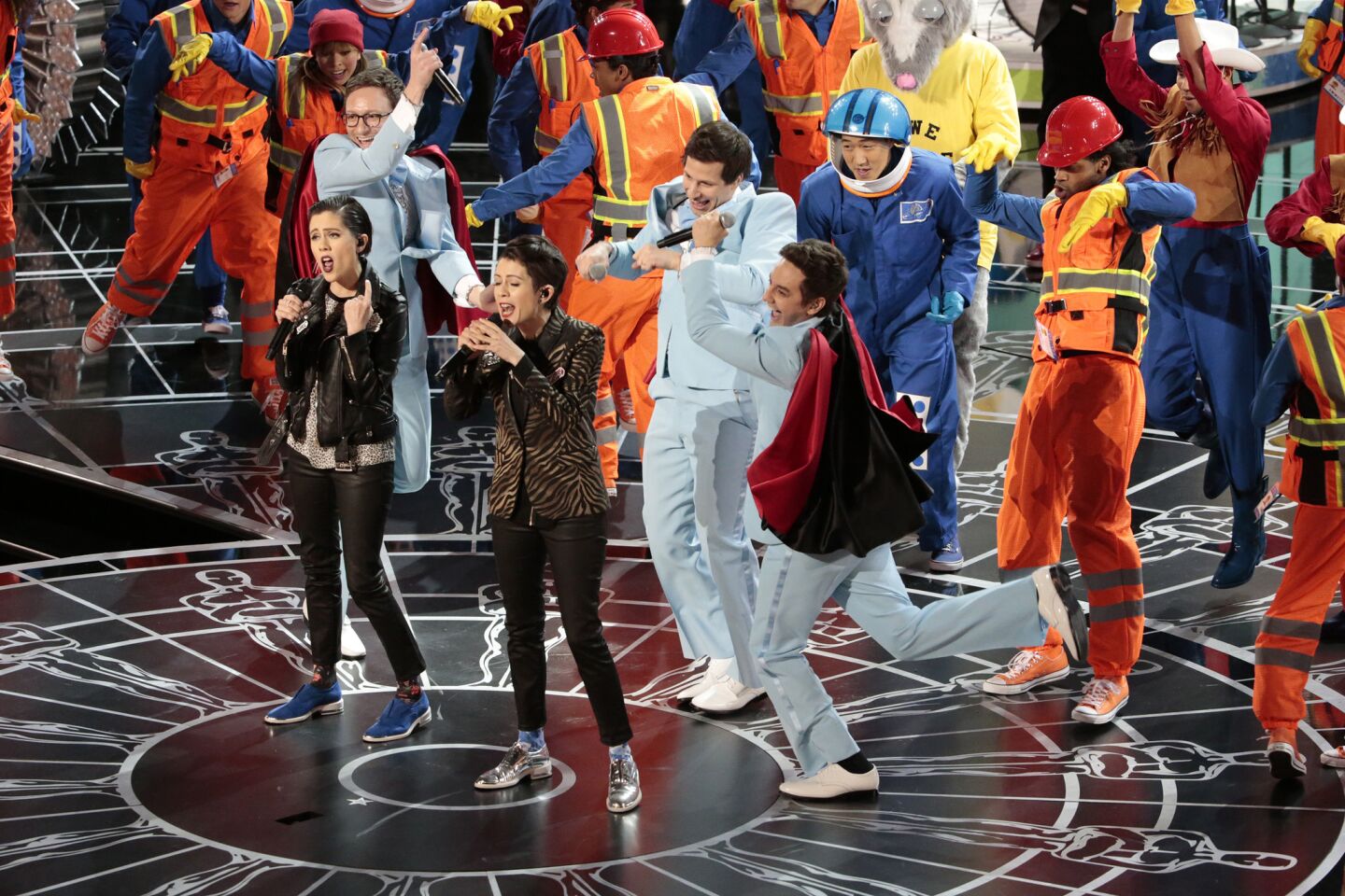 Tegan and Sara perform with the Lonely Island during the 87th Academy Awards on Feb. 22 at the Dolby Theatre in Hollywood.