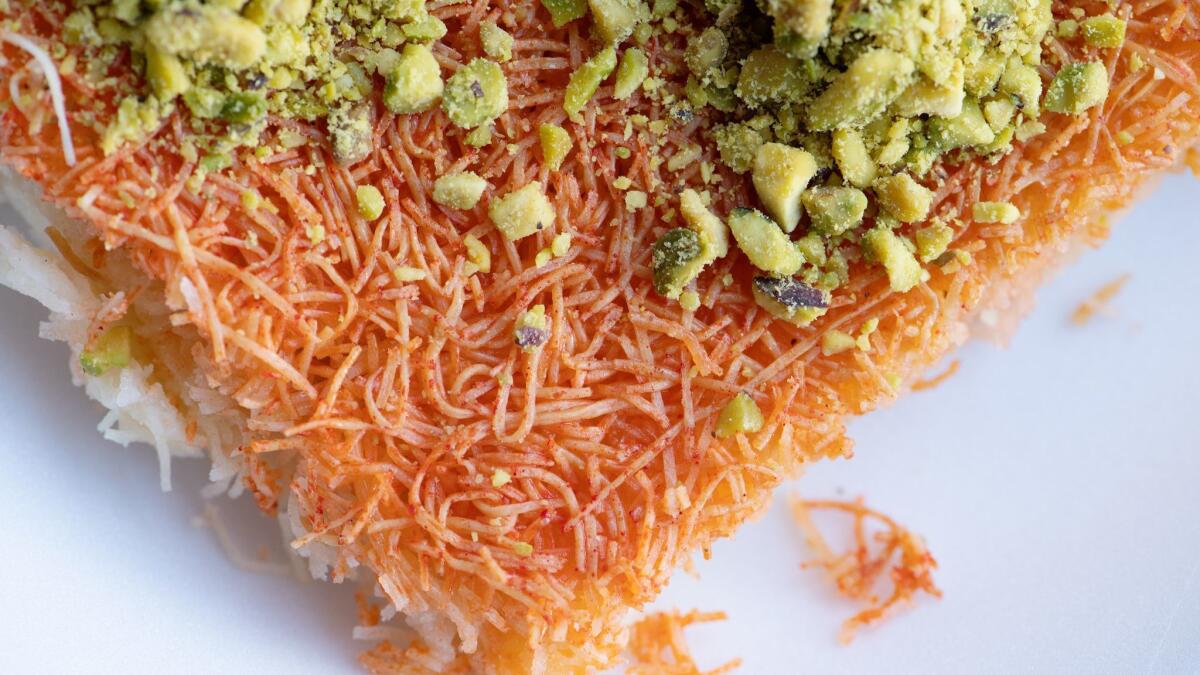 Knafeh babulsi from Forn Al Hara restaurant in Anaheim.