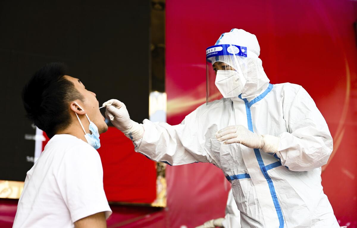 Coronavirus test being administered