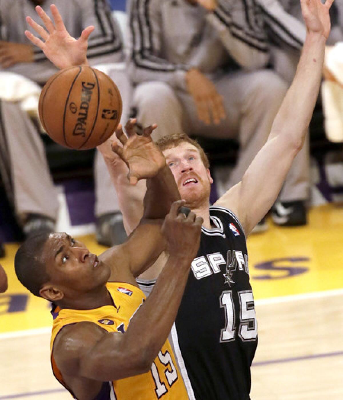 Lakers forward Metta World Peace, battling Spurs forward Matt Bonner for a rebound in Game 3, will join the growing list of injured Lakers expected to miss Game 4 on Sunday.