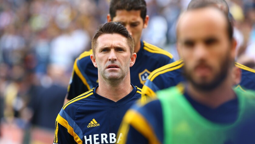 Robbie Keane warms up with his teammates before the Galaxy's MLS Cup victory over the New England Revolution, 3-1, on Dec. 7.