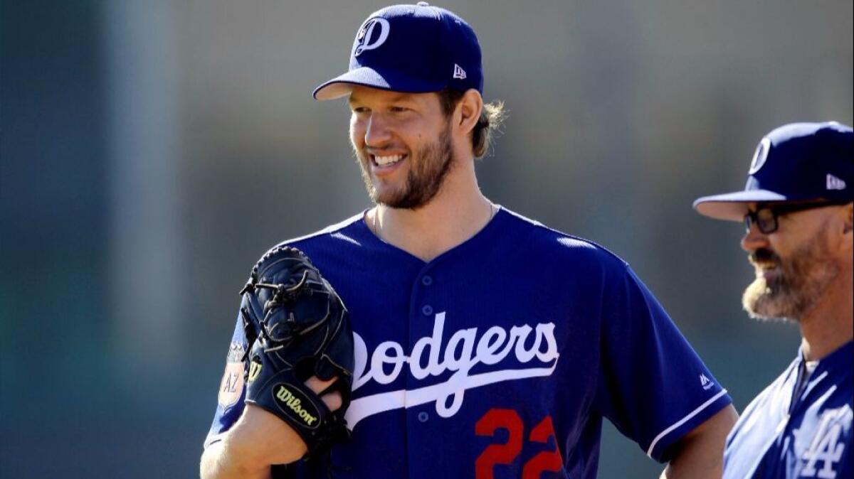 Dodgers ace Clayton Kershaw is seen at the team's spring training camp at Camelback Ranch on Feb. 21.