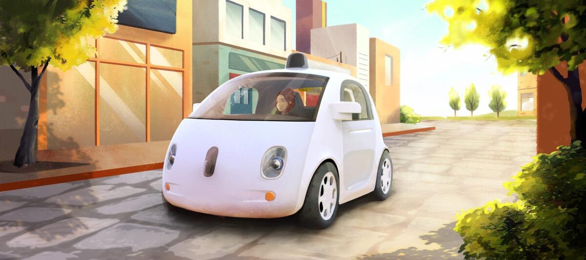 Apple has begun thinking about entering the electric vehicle market, something tech company Google has already been exploring. Here, in an undated artist's rendering from Google, is a prototype of a self-driving car.
