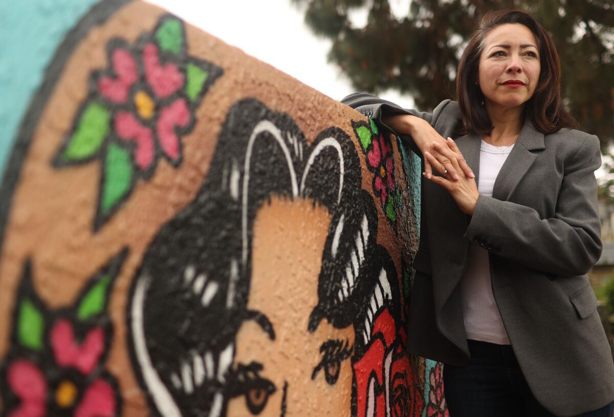 Anaheim City Councilwoman Natalie Rubalcava poses for a portrait at Little People's Park. 