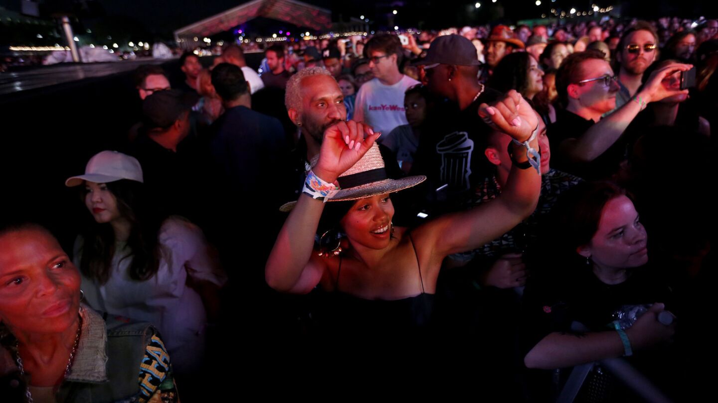 Mayosha Long dances to the music of A Tribe Called Quest at the FYF Fest in Exposition Park in Los Angeles.