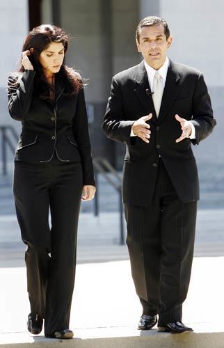 During the course of a television interview on June 19, 2006, Villaraigosa walks with Salinas outside the state Capitol.