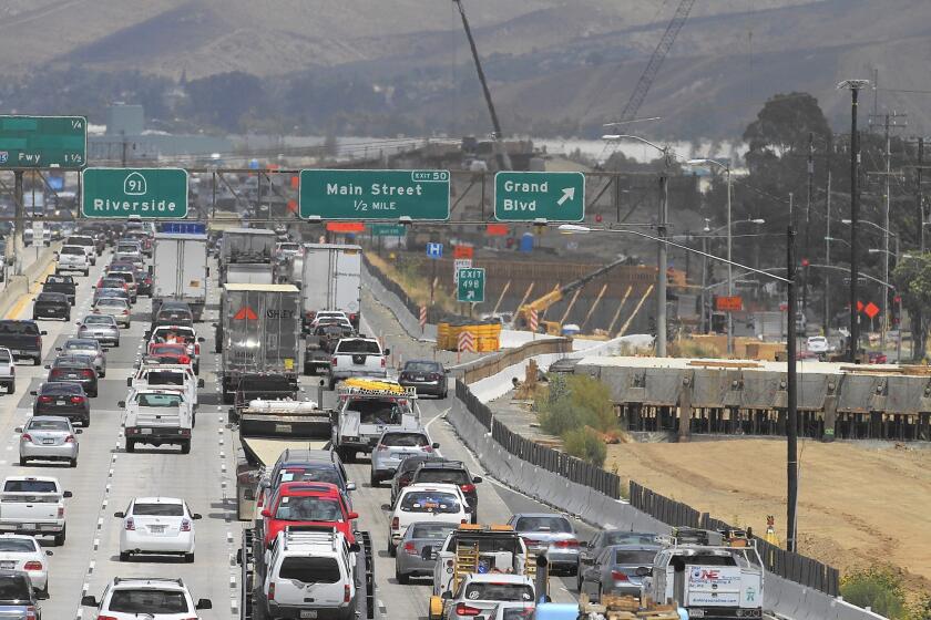 A view of construction on the 91 Freeway between the 55 Freeway in Orange County and the 15 Freeway in Riverside County in July.