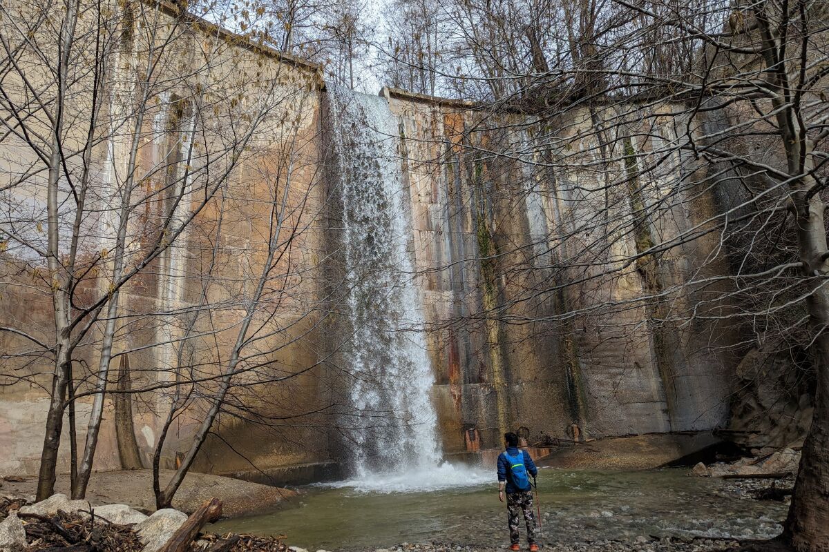 The waterfall at Brown Mountain Dam. 